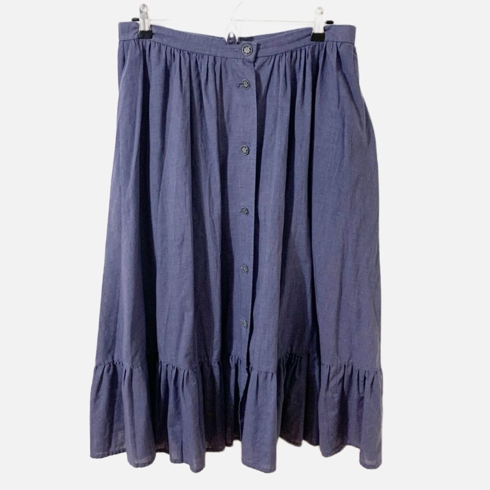 Unbranded Handcrafted Button Front Ruffle Hem Prairie Skirt Chambray Type Fabric